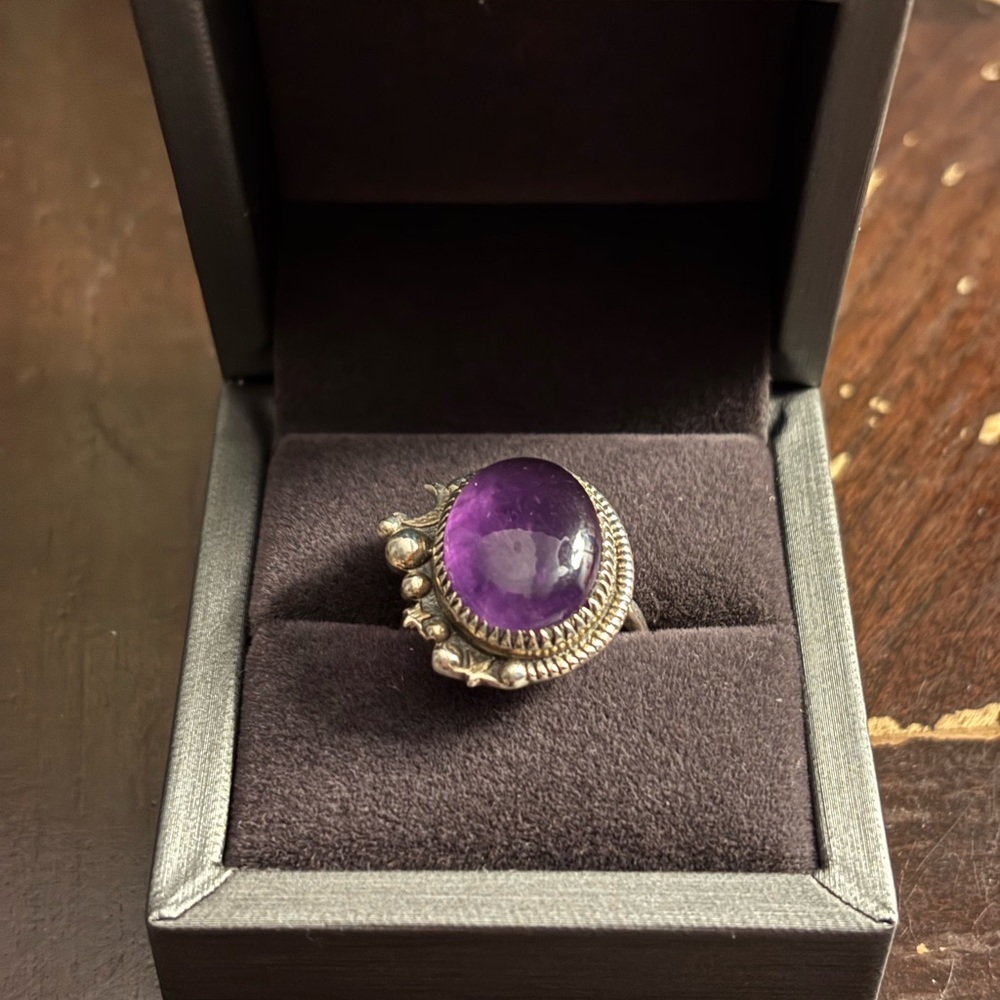 Amethyst moon and stars ring